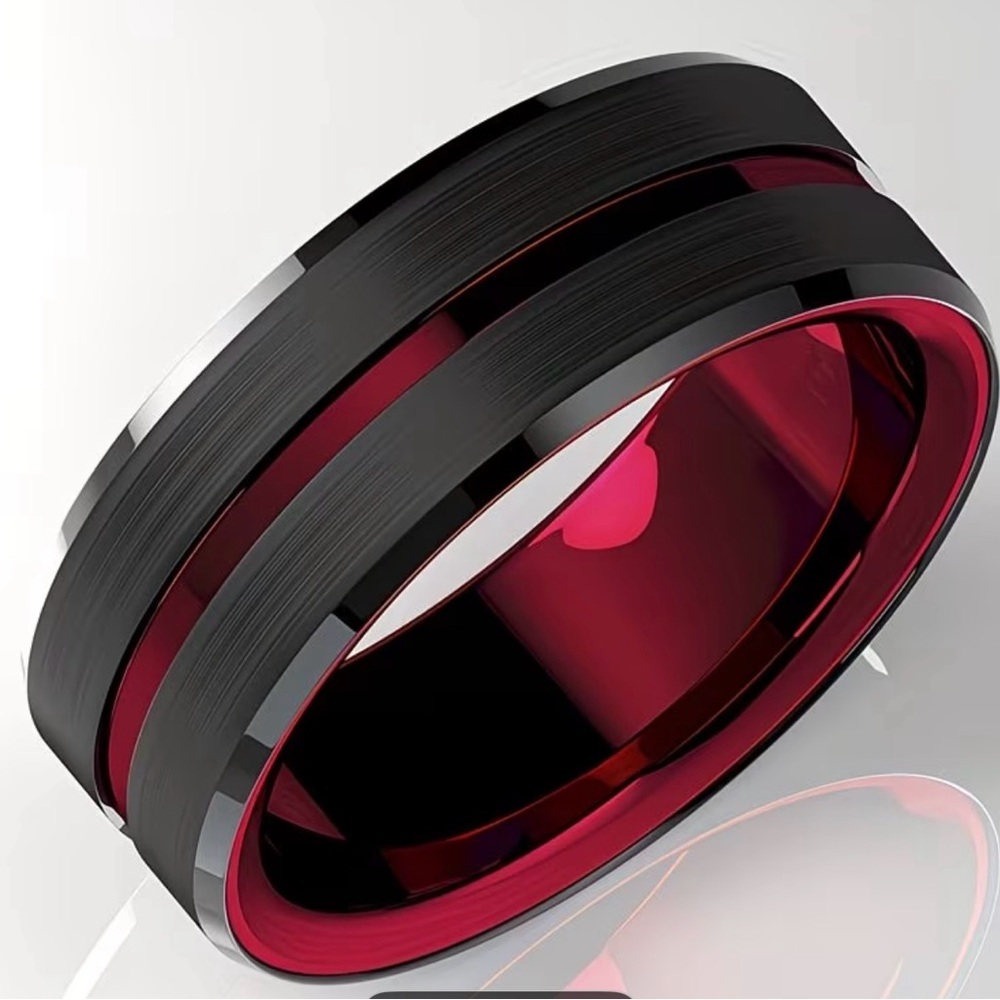 Titanium Carbon Fiber Black and Red Steel Dragon Vintage Inlay Ring Wedding Ring